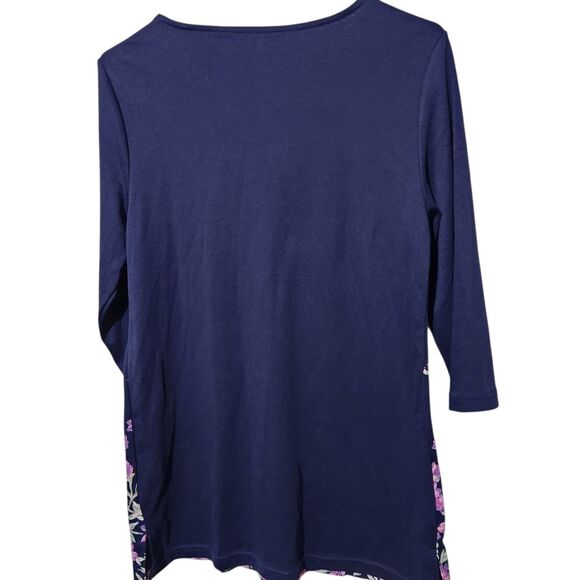 Blair Women Tunic Top Size Small Navy Blue Floral Stretch - Picture 6 of 10